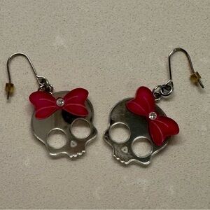 Y2K Sugar Skull Pink Bow Acrylic Earrings